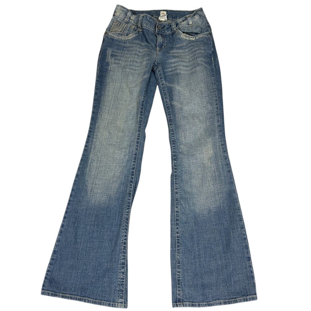 Y2K H2J Production Flare Denim Jeans Star Stitch Back Pocket Womens Size 11/12